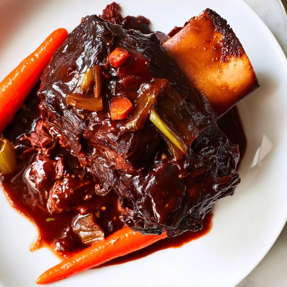 Braised until melt in your mouth, vegetables spooned over Slow Cooker Beef Short Ribs