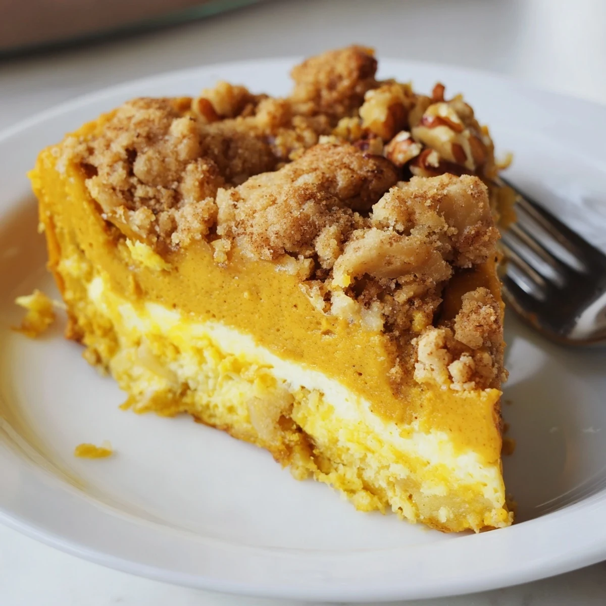 Pumpkin Dump Cake cooling in a pan, golden top and toasted pecans
