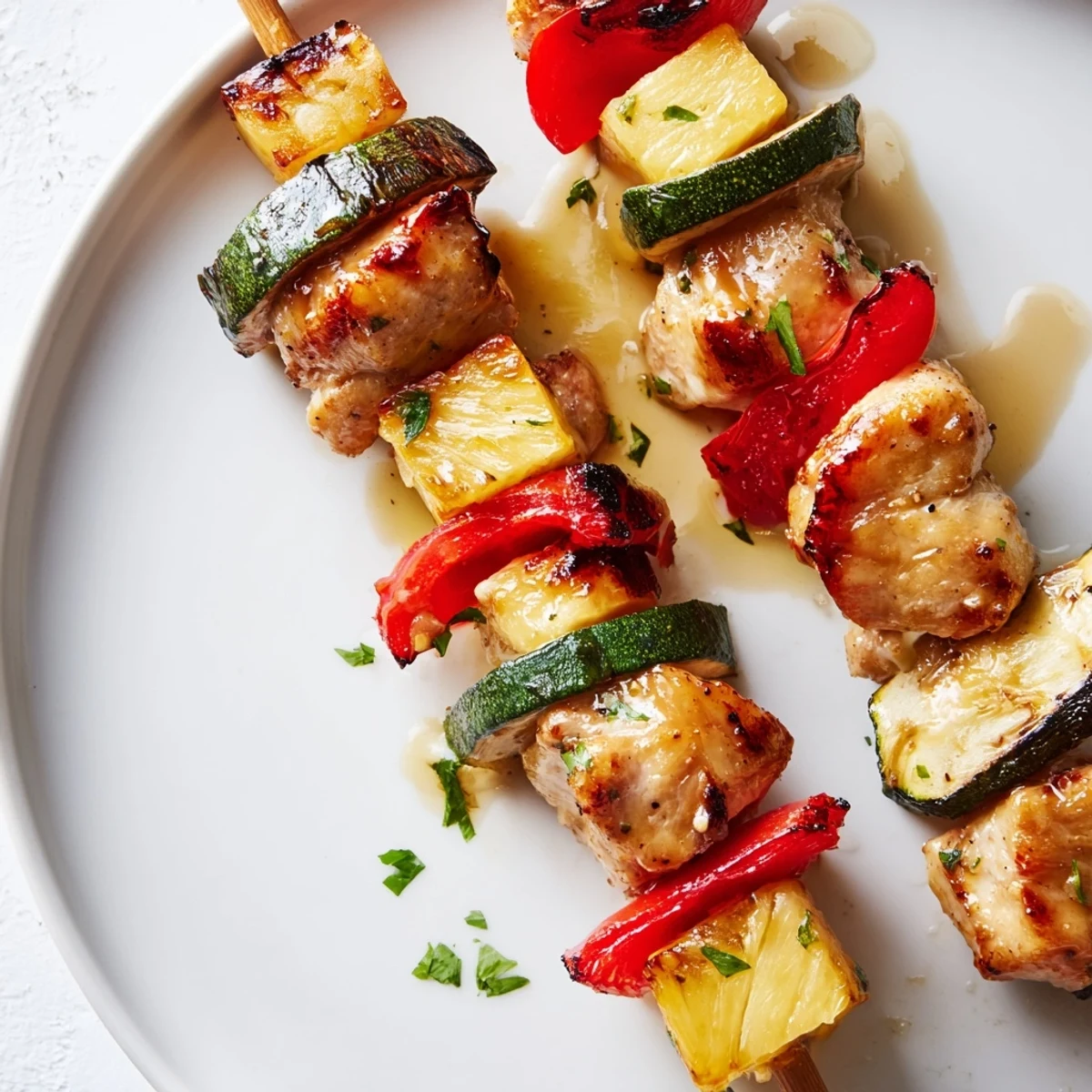 Grilled Chicken Kabobs With Pineapple And Zucchini skewers glazed, juicy chicken and smoky pineapple.