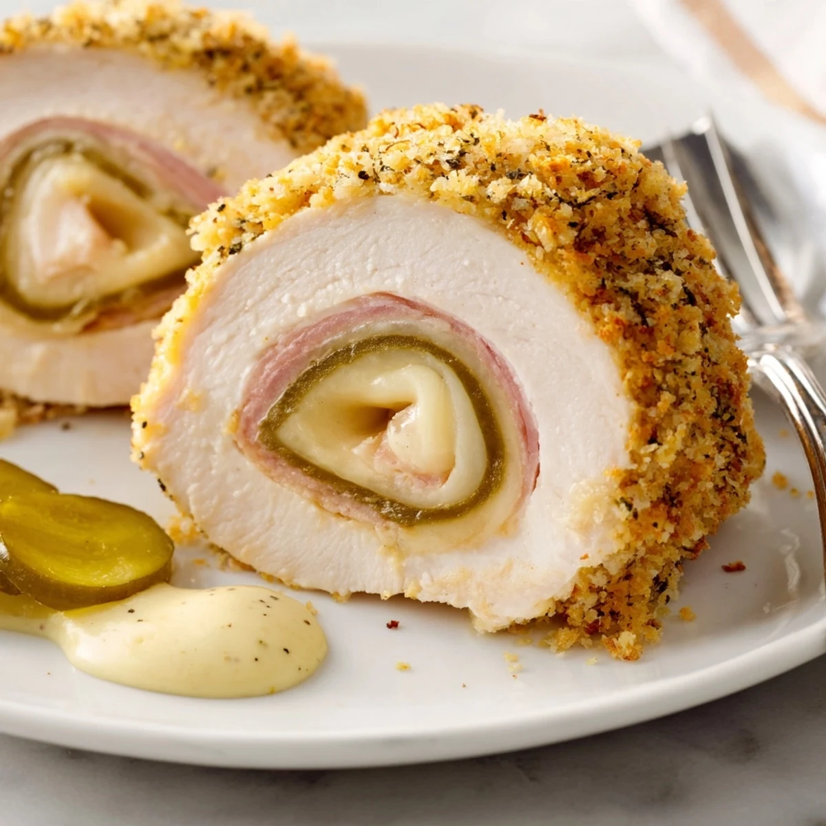 Warm Crispy Pickle Brined Chicken Rolls on parchment, crunchy panko, mustard dip.