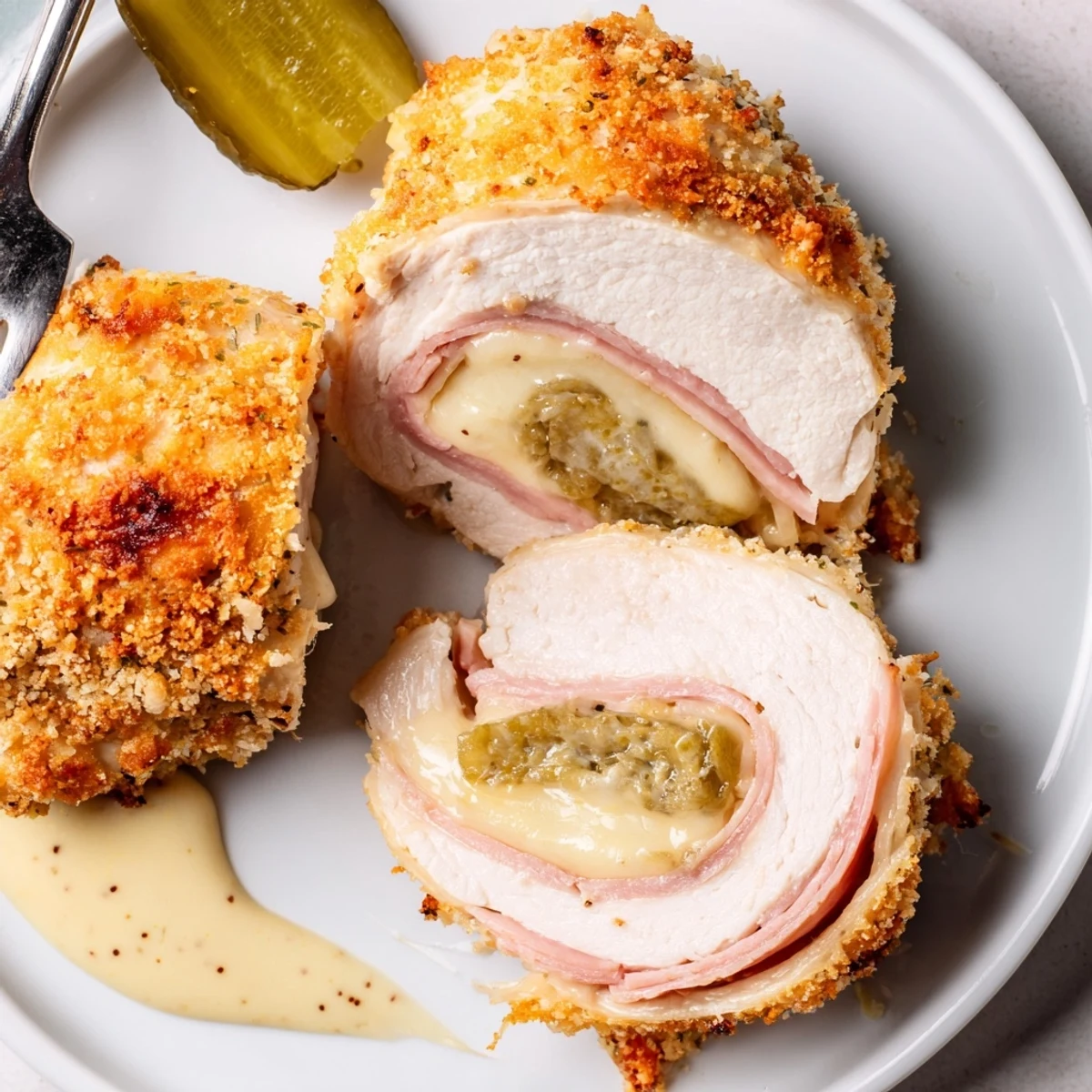 Baked Crispy Pickle Brined Chicken Rolls resting five minutes, juicy interior, dill.