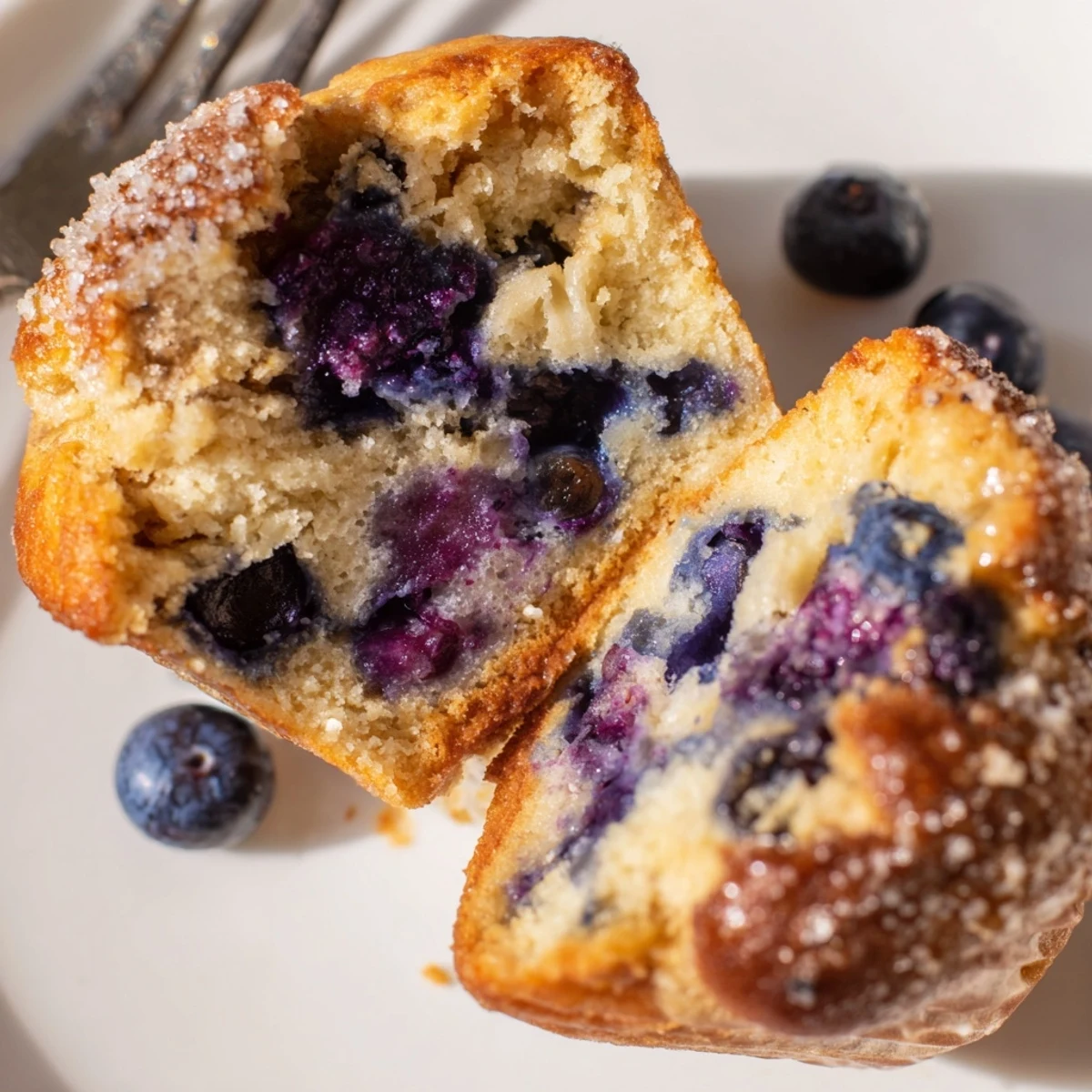 Blueberry Banana Muffins steaming on a rack, golden tops dotted with blueberries