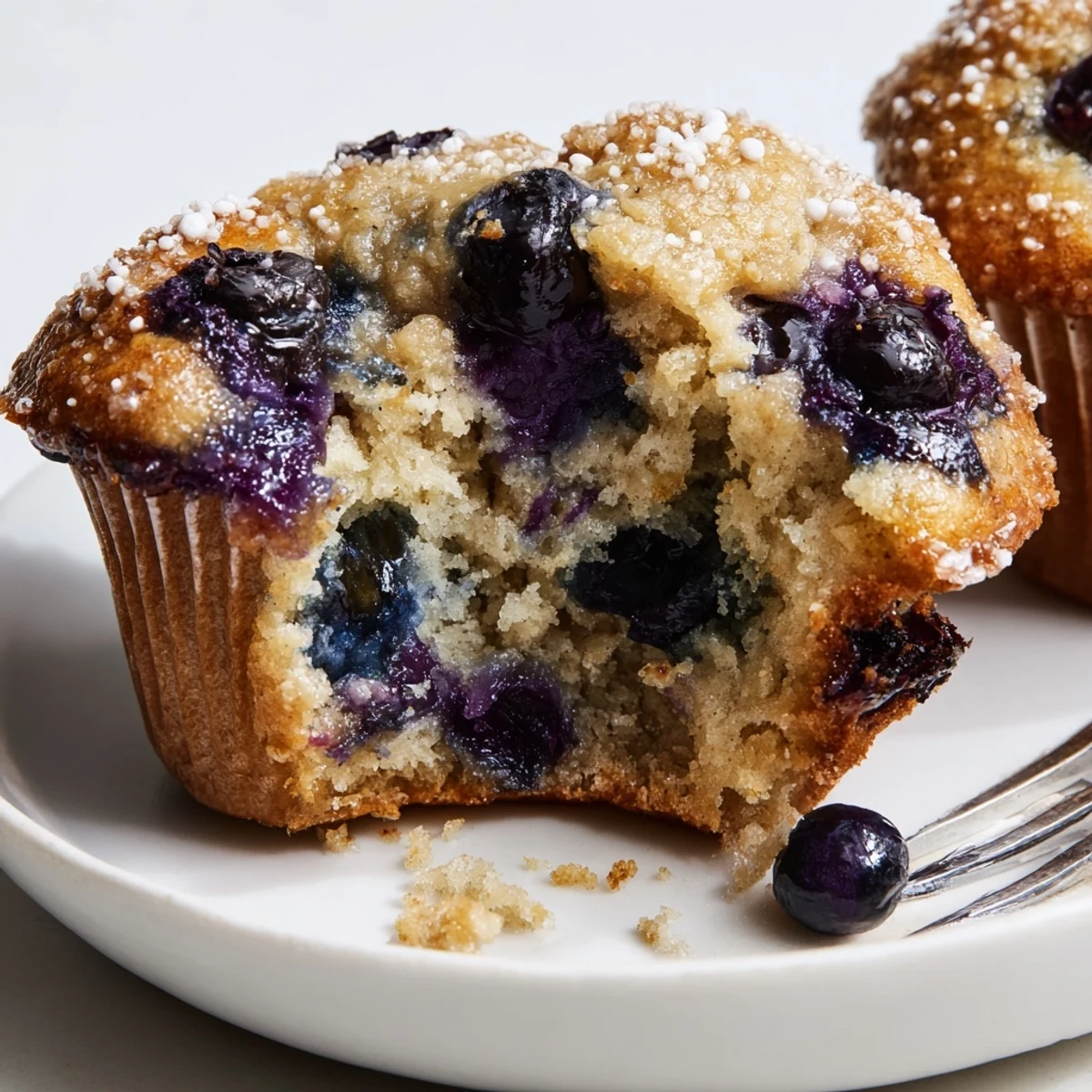Warm Blueberry Banana Muffins on paper liners, tender crumb and cinnamon aroma