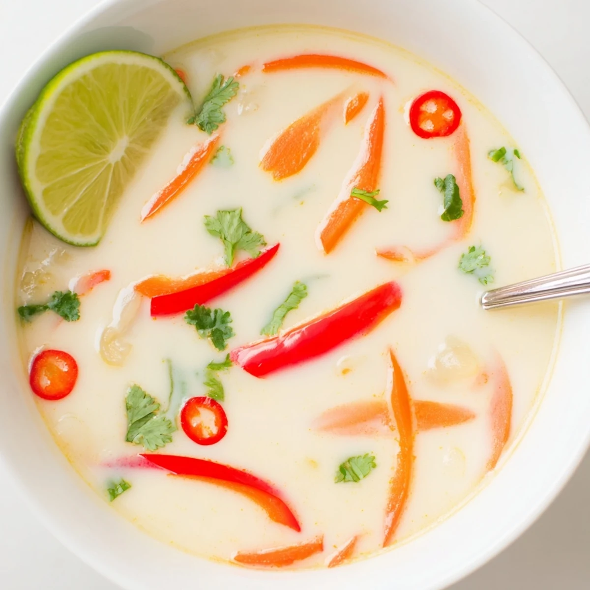 Weeknight Ginger Lemongrass Coconut Soup ladled over rice, fragrant ginger aroma