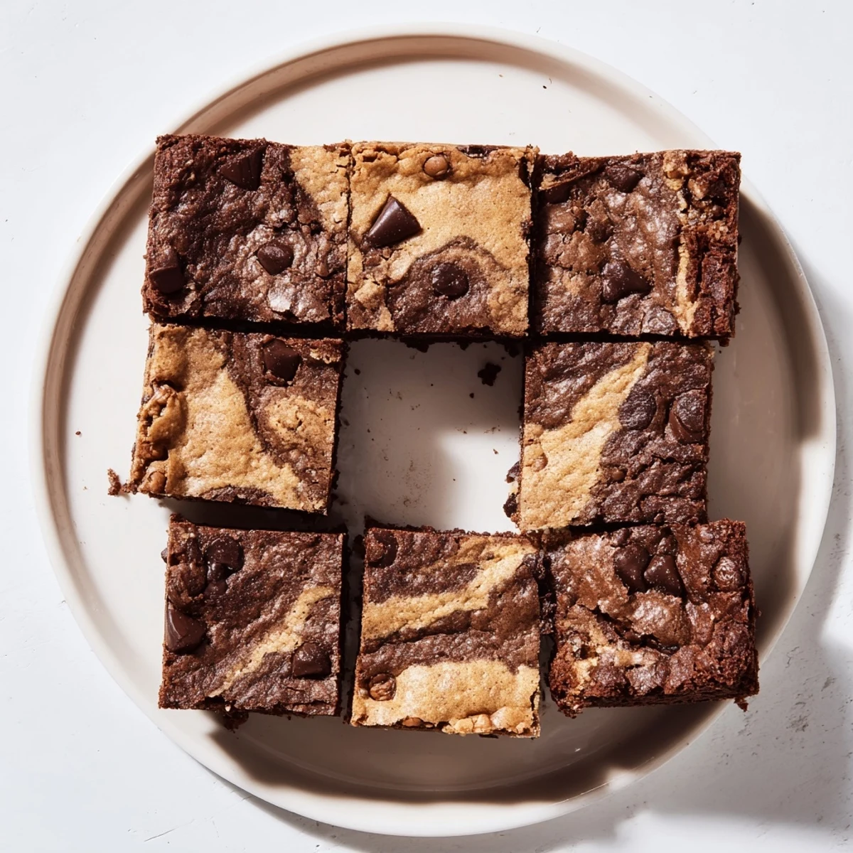Square slice of fudgy chewy brookies showcasing marbled chocolate brownie and cookie layers