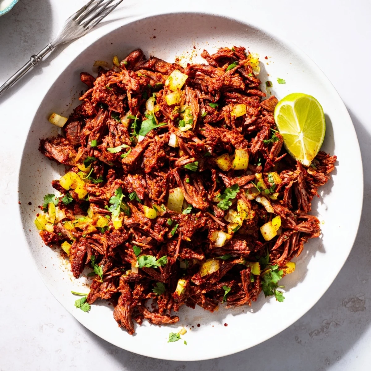 Succulent slow cooker beef barbacoa shredded into tender chunks with rich dark juices