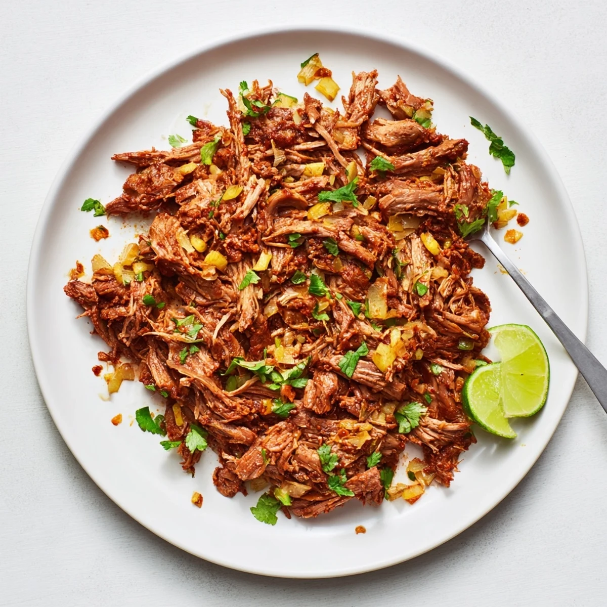Fork-tender slow cooker beef barbacoa glistening with spices and chipotle adobo sauce