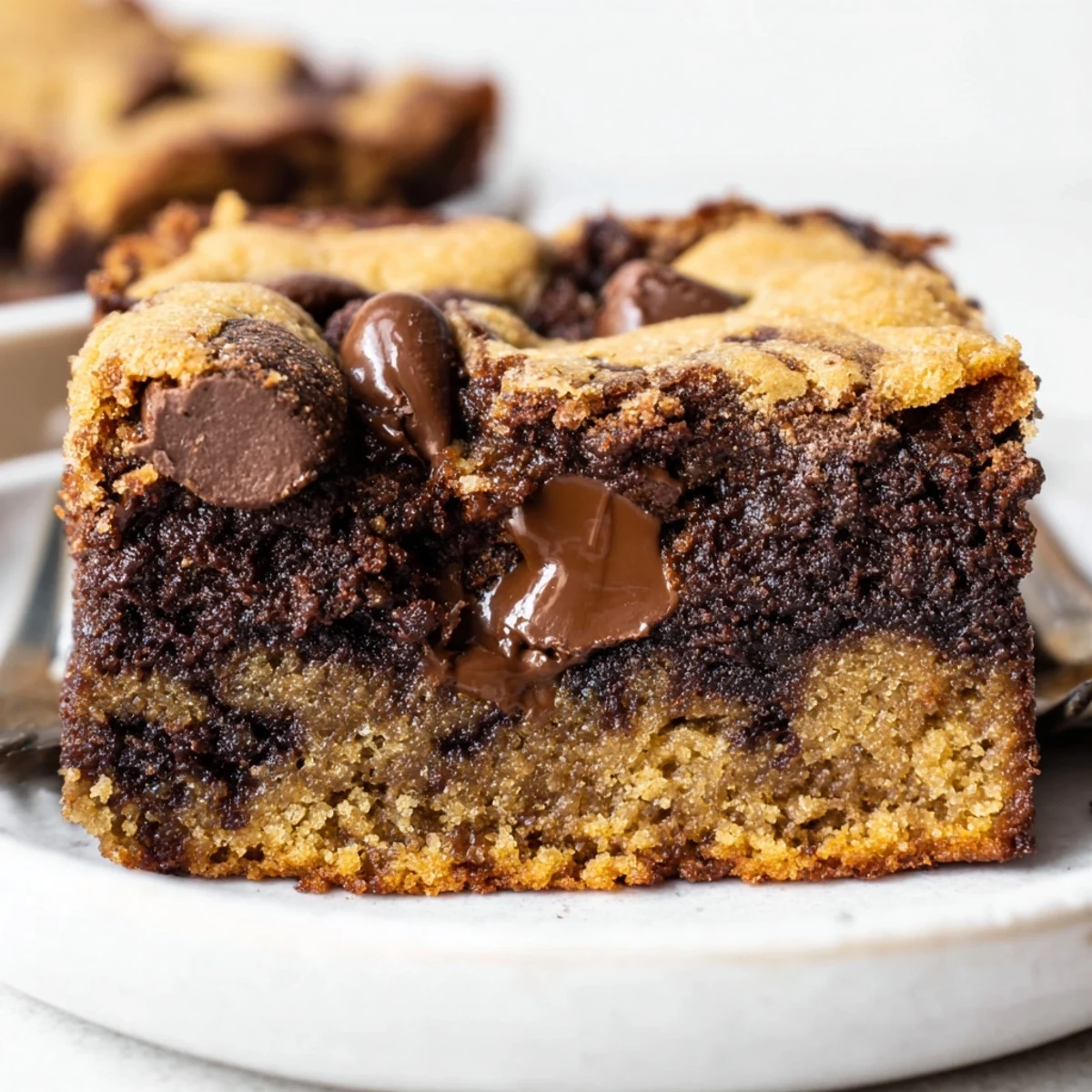 Baked Fudgy Chewy Brookies Recipe served warm with melting vanilla ice cream