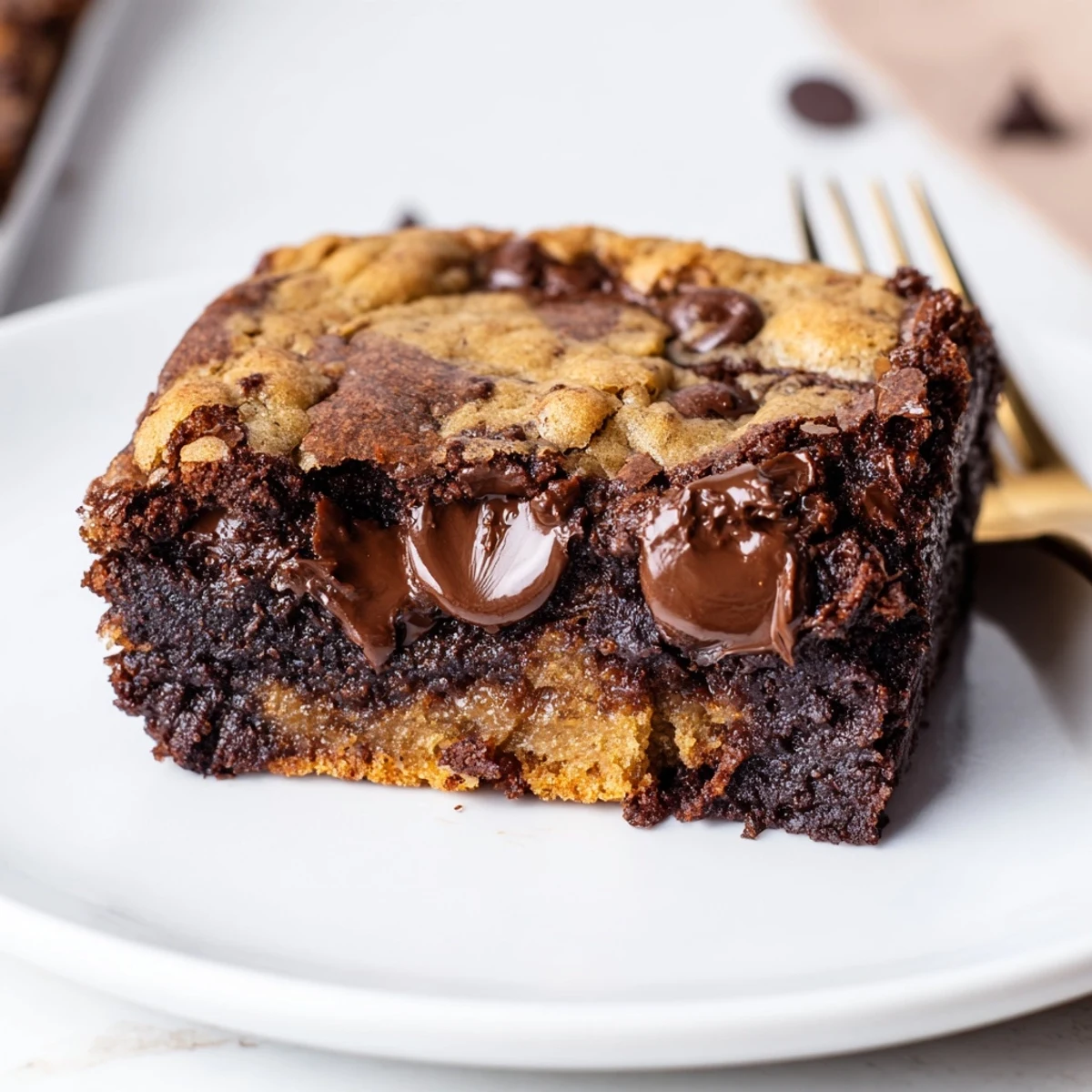 Homestyle Fudgy Chewy Brookies Recipe sliced into squares on parchment-lined pan