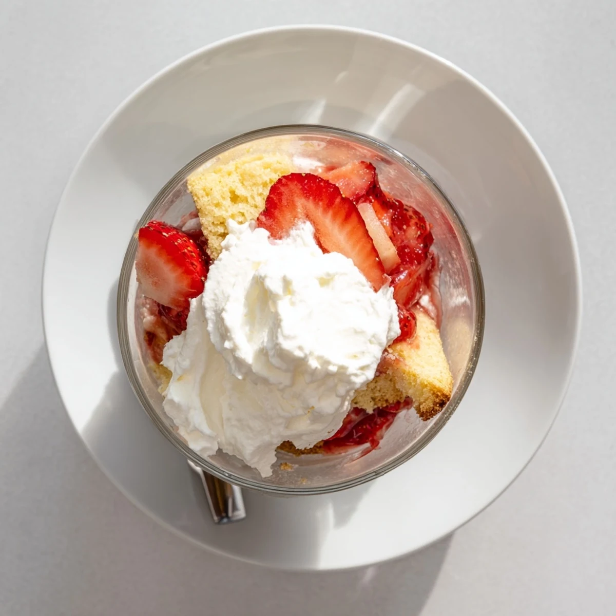 Strawberry Shortcake Trifles layered in glass jars with juicy strawberries, whipped cream