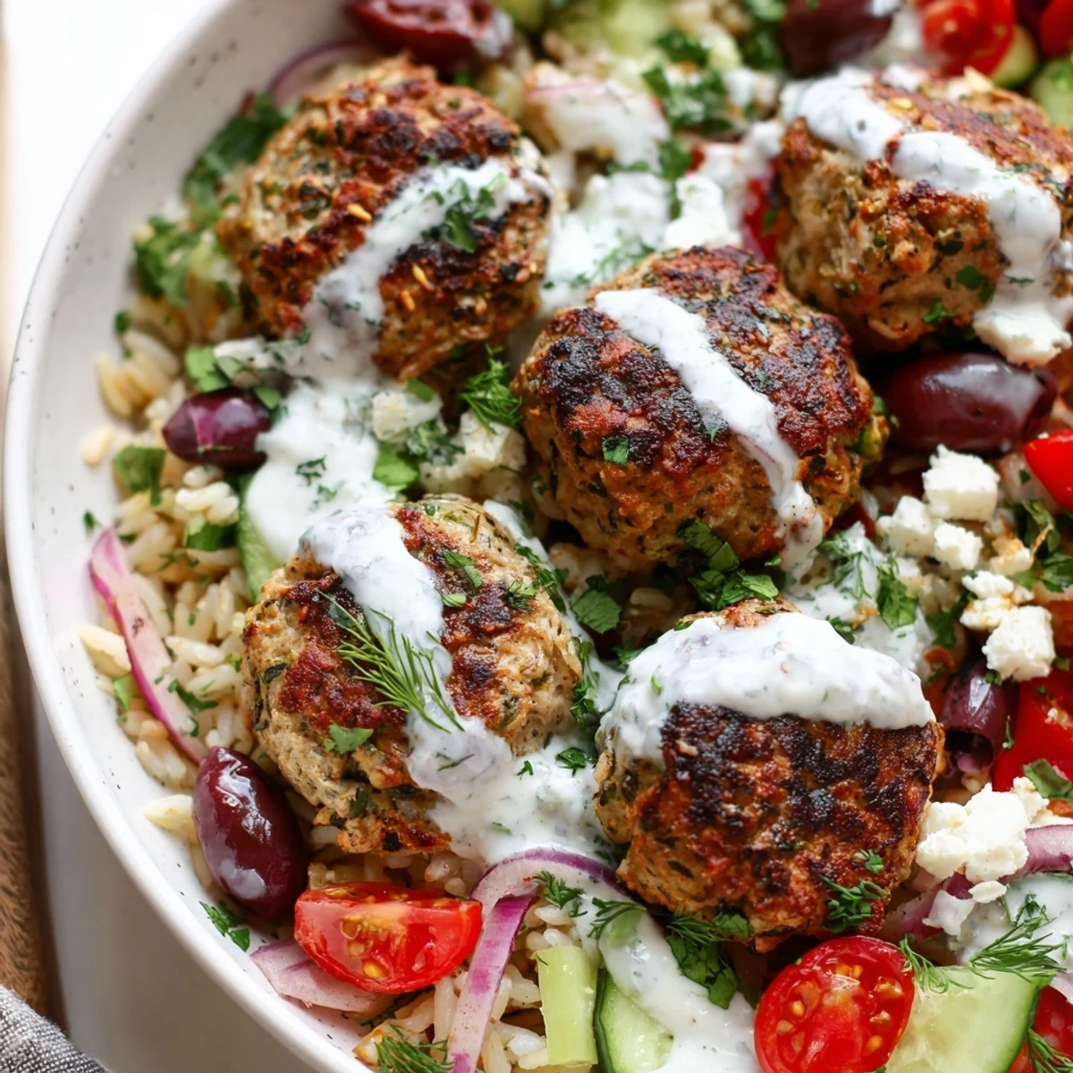 Sizzling za'atar-spiced turkey meatballs served alongside fluffy rice and cool cucumber tomato salad