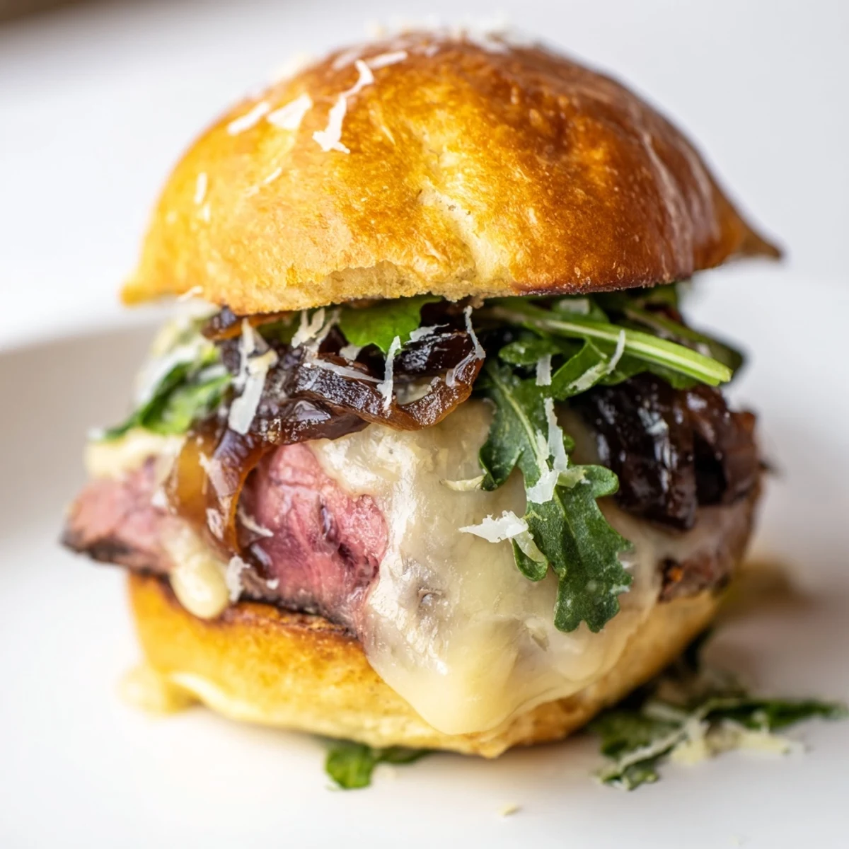 Savory filet mignon sliders on toasted garlic parmesan rolls glistening with herb butter