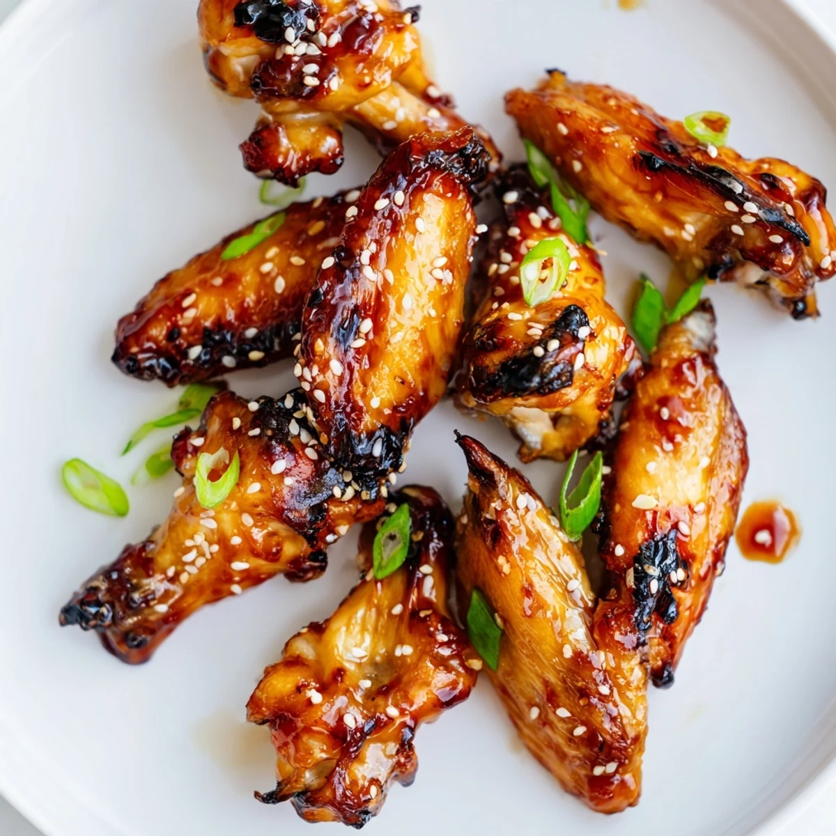 Caramelized miso honey chicken wings glistening with sticky glaze on a rustic platter