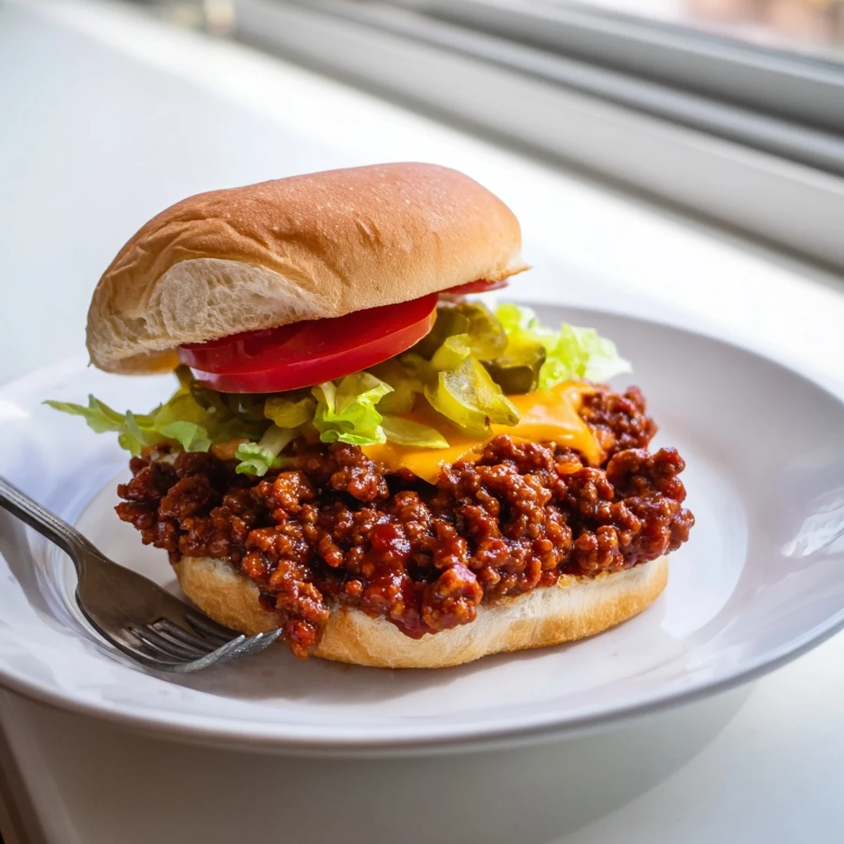 Smash burger sloppy joes with melted cheese dripping over golden toasted buns
