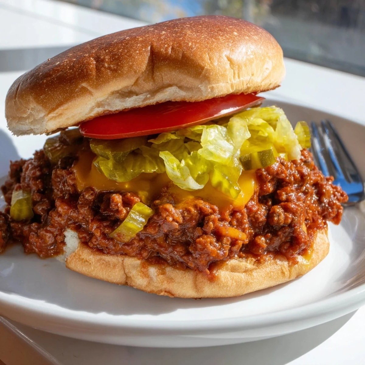 Crispy beef and tangy sauce piled high in a smash burger sloppy joes sandwich