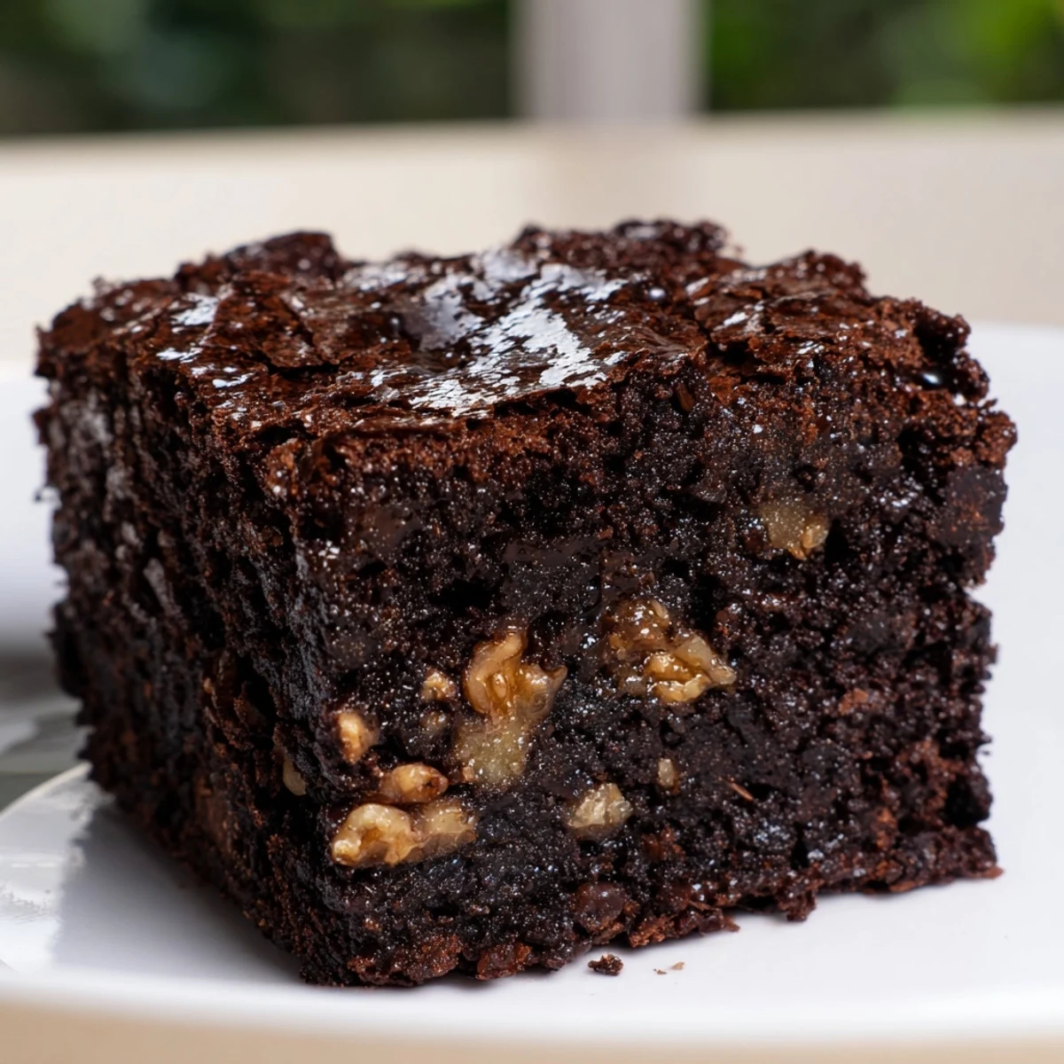 Rich fudgy ultimate brownies with a glossy crackly top cut into generous squares
