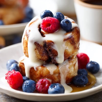 Golden brown Cinnamon Roll French Toast Bites served with maple syrup for a cozy breakfast treat.